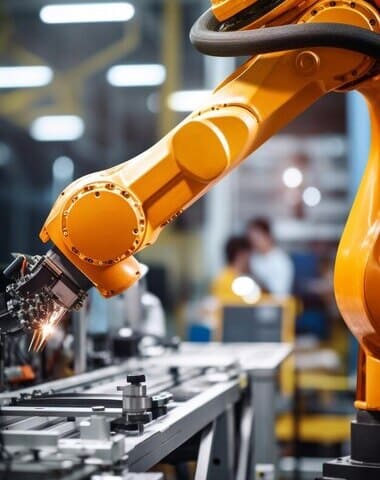 Brazo robótico industrial en una fábrica